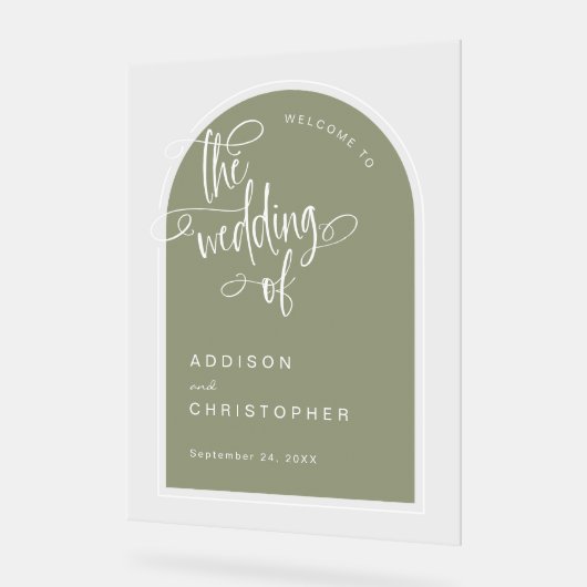 Sage de bruiloft van handgeschreven script Welkom Acryl Bord (Hoek)