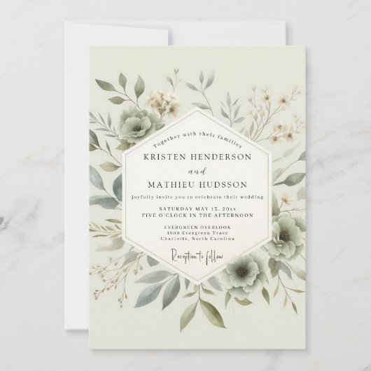 Sage Delicate Botanical Wedding Kaart (Voorkant)