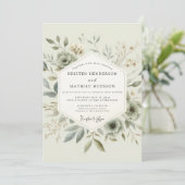 Sage Delicate Botanical Wedding Kaart (Staand voorkant)
