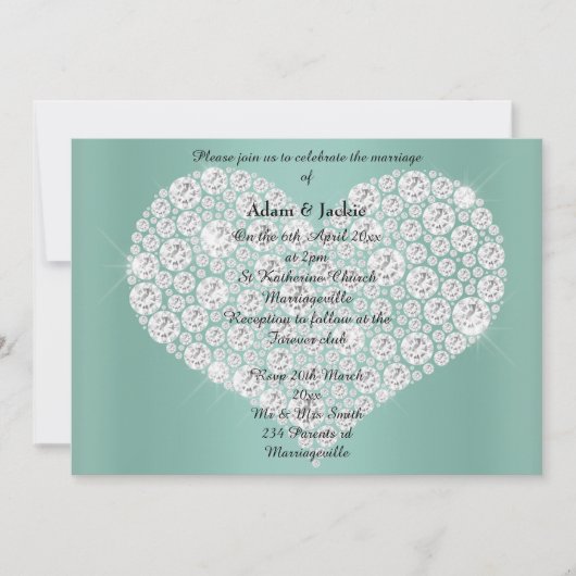 SAGE DIAMOND HEART ELEGANT WEDDING Invitation Kaart (Voorkant)
