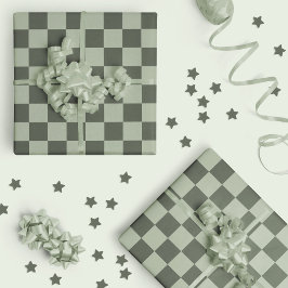 Sage Donkergroene Geruite Geruit Geruit Patroon Cadeaupapier
