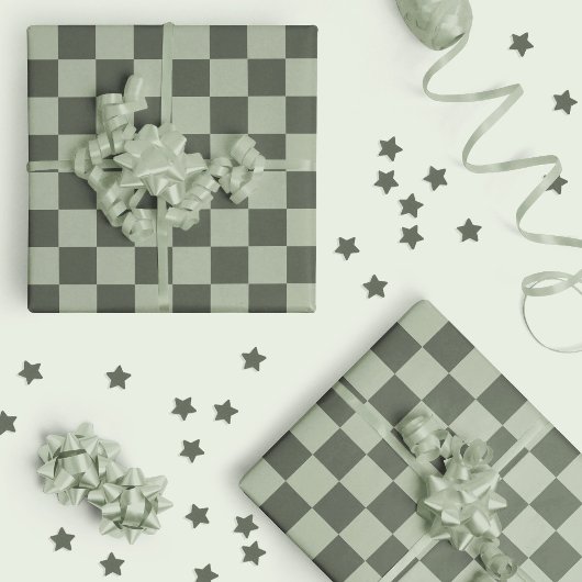 Sage Donkergroene Geruite Geruit Geruit Patroon Cadeaupapier
