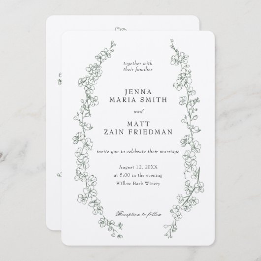 Sage Dream bruiloft uitnodiging (Voorkant / Achterkant)