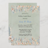 Sage Dusty Blauwe wilde bloemen Trouwkoppels Douch Kaart (Voorkant / Achterkant)