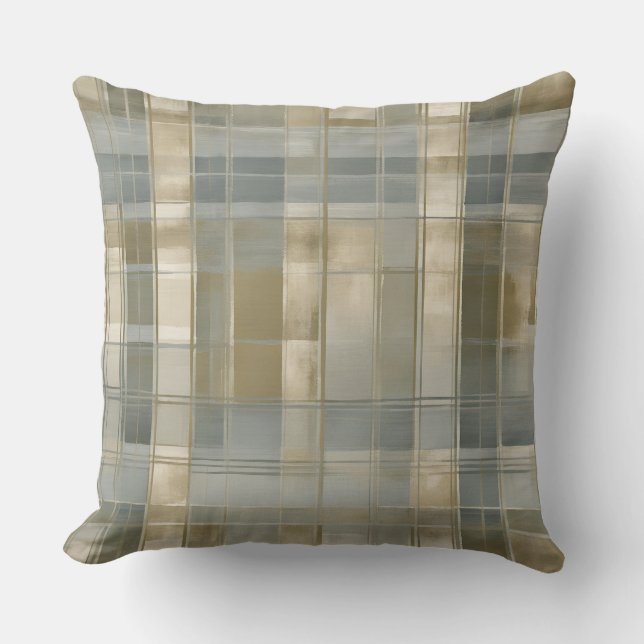 Sage Dusty Blue Moderne Boerderij Plaid Kussen (Voorkant)