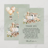 Sage Dusty Blue Train Baby shower Dank u kaarten (Voorkant / Achterkant)