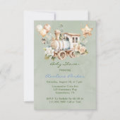 Sage Dusty Blue Train Boy Baby shower Bedankkaart (Voorkant)
