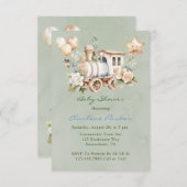 Sage Dusty Blue Train Boy Baby shower Bedankkaart (Voorkant / Achterkant)