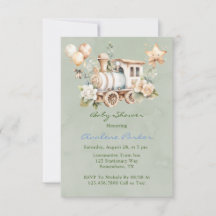 Sage Dusty Blue Train Boy Baby shower