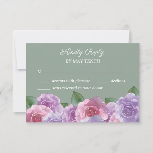 Sage Dusty Paarse Roze Bloemen Bruiloft RSVP Kaartje (Voorkant)