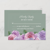 Sage Dusty Paarse Roze Bloemen Bruiloft RSVP Kaartje (Voorkant / Achterkant)