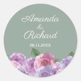 Sage Dusty Pink Paarse Floral Wedding Ronde Sticker