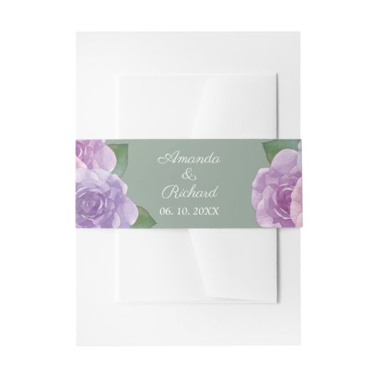 Sage Dusty Pink Paarse Waterverf Floral Wedding Uitnodigingen Wikkel (Voorkant Voorbeeld)