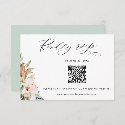 Sage, Earthy Blooms QR Code Rsvp Online Weddenscha Informatiekaartje (Voorkant / Achterkant)
