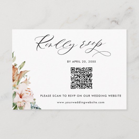 Sage, Earthy Blooms QR Code Rsvp Online Weddenscha Informatiekaartje (Voorkant)