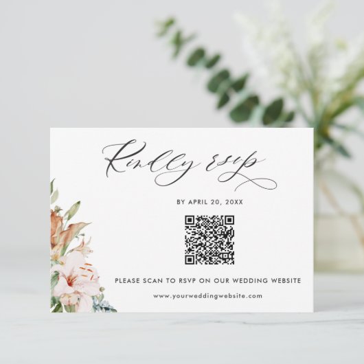 Sage, Earthy Blooms QR Code Rsvp Online Weddenscha Informatiekaartje (Staand voorkant)
