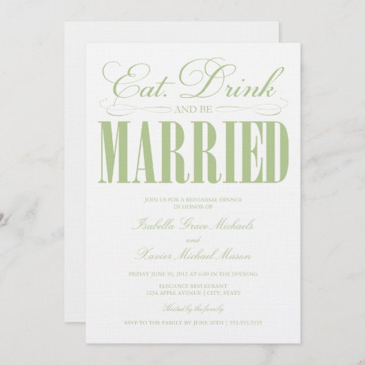 Sage Eat, Drink & getrouwd zijn | repetitie diner Kaart (Voorkant / Achterkant)