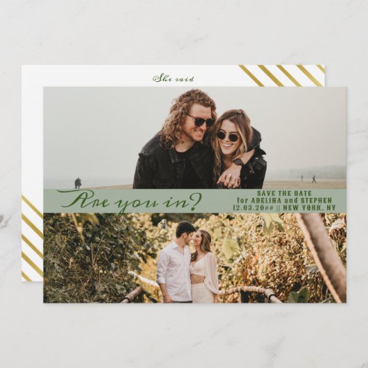 Sage Eenvoudig Script Twee Fotogalerij QR CODE Save The Date (Voorkant / Achterkant)