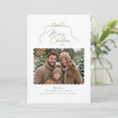 Sage Eenvoudige Boog Gescalpeerde Foto Kerst Kaart (Staand voorkant)