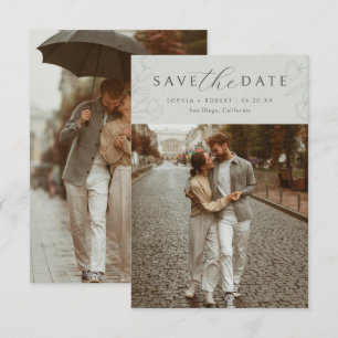 Sage Eenvoudige kalligrafie Floral Wedding Foto Save The Date