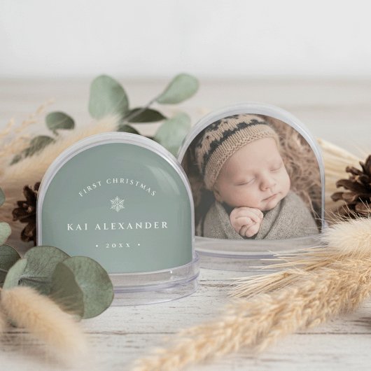 Sage | Eenvoudige klassieke baby's eerste kerstfot Sneeuwbol