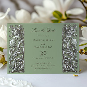 Sage Elegance Art Nouveau Save the Date Kaart