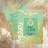 Sage Elegant Artdeco Diamond Monogram Bruiloftsgou Folie Uitnodiging