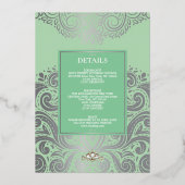 Sage Elegant Artdeco Diamond Monogram Huwelijk Folie Uitnodiging (Achterkant)