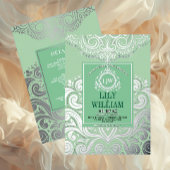 Sage Elegant Artdeco Diamond Monogram Huwelijk Folie Uitnodiging