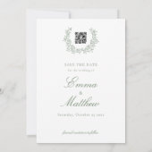 Sage Elegant Botanical Line Krans Foto & QR Save The Date (Achterkant)