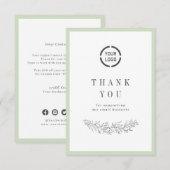 Sage elegant botanisch met kleine logo bedankkaart (Voorkant / Achterkant)