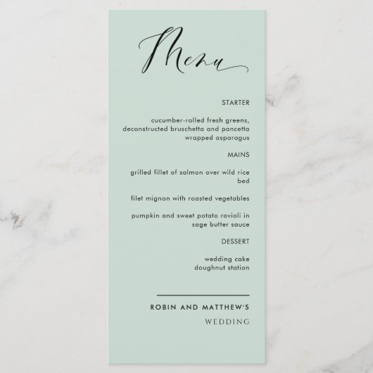Sage Elegant Calligraphy Wedding/Reception Menu (Voorkant)