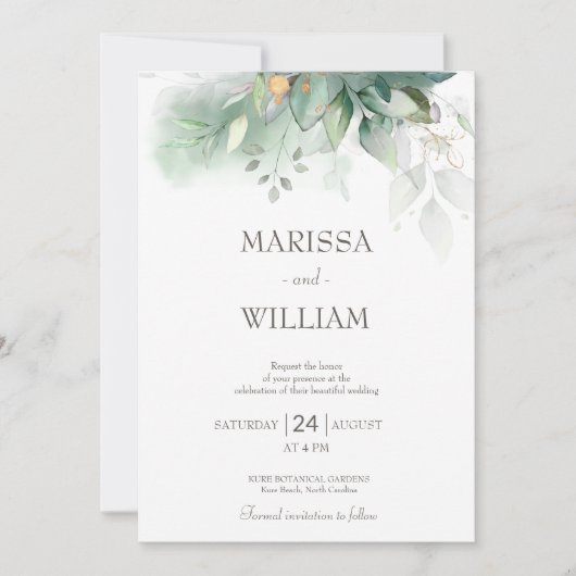 Sage Elegant Eucalyptus Weddenschap Kaart (Voorkant)