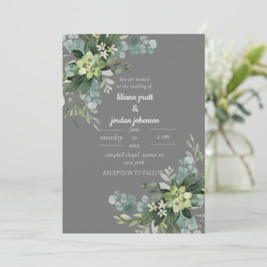 Sage Elegant Greenery WEDDING Kaart (Staand voorkant)