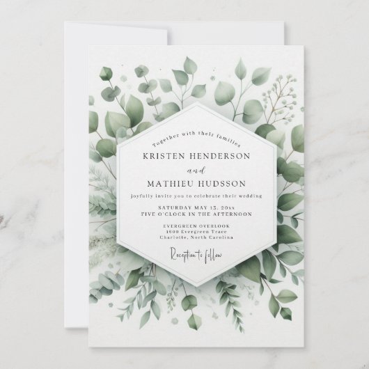 Sage Elegant Greenery Wedding Kaart (Voorkant)