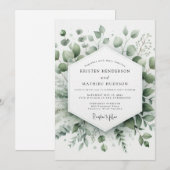 Sage Elegant Greenery Wedding Kaart (Voorkant / Achterkant)