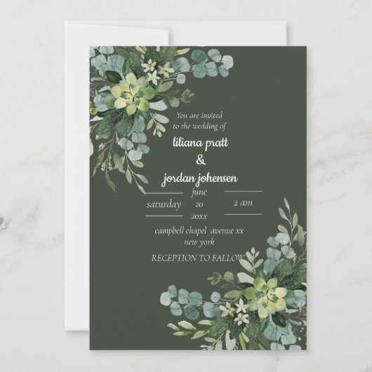Sage Elegant Greenery WEDDING Kaart (Voorkant)