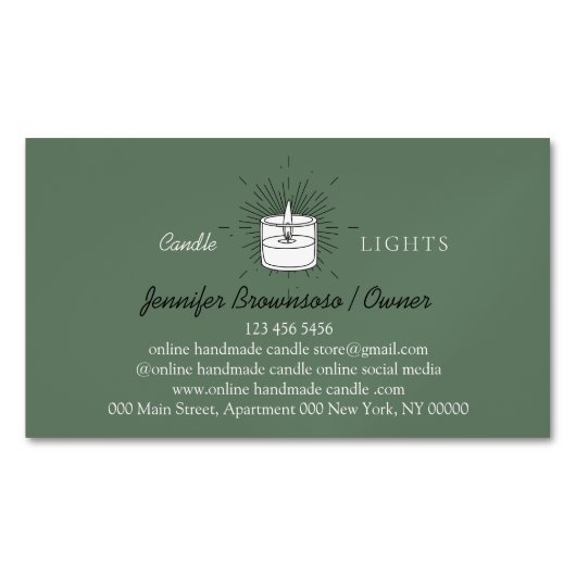 Sage Elegant Handgemaakte Soy Wax Kaars Magnetisch Visitekaartje (Voorkant)