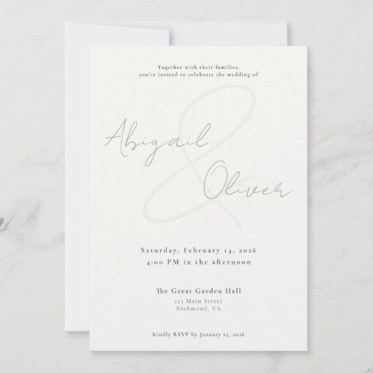 Sage Elegant & Minimal | Modern & Simple Wedding Kaart (Voorkant)