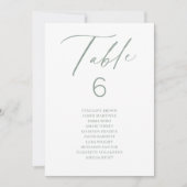 Sage elegante script tafel aantal zitplaatsen graf kaart (Voorkant)
