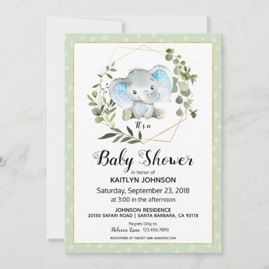 Sage Elephant Modern Baby shower Kaart (Voorkant)