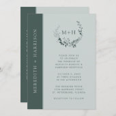 Sage Emerald Monogram Alles in één bruiloft Kaart (Voorkant / Achterkant)