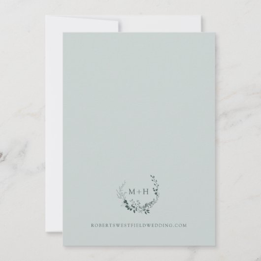 Sage Emerald Monogram Krans Trouwen Kaart (Achterkant)