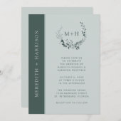 Sage Emerald Monogram QR Code Huwelijk Kaart (Voorkant / Achterkant)