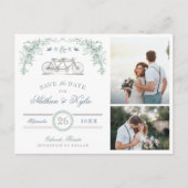 Sage en Blauwe Fiets 2 Foto Opslaan van de Datum Aankondigingskaart (Voorkant)