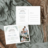 Sage en Blauwe Fiets 2 Foto Opslaan van de Datum Aankondigingskaart