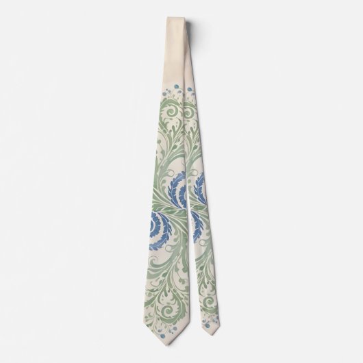 Sage en Blue Organic Leafy Paisley Swirls Stropdas (Voorkant)