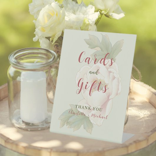 Sage en Blush Pink Floral Kaarten en cadeautjes Reclamebord Met Voetstuk