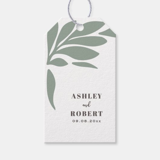 Sage en Blush Tropisch Abstract Bloem Bruiloft Cadeaulabel (Voorkant)