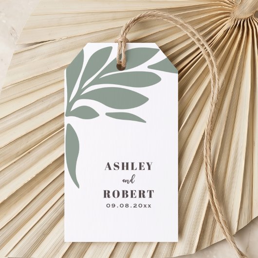 Sage en Blush Tropisch Abstract Bloem Bruiloft Cadeaulabel